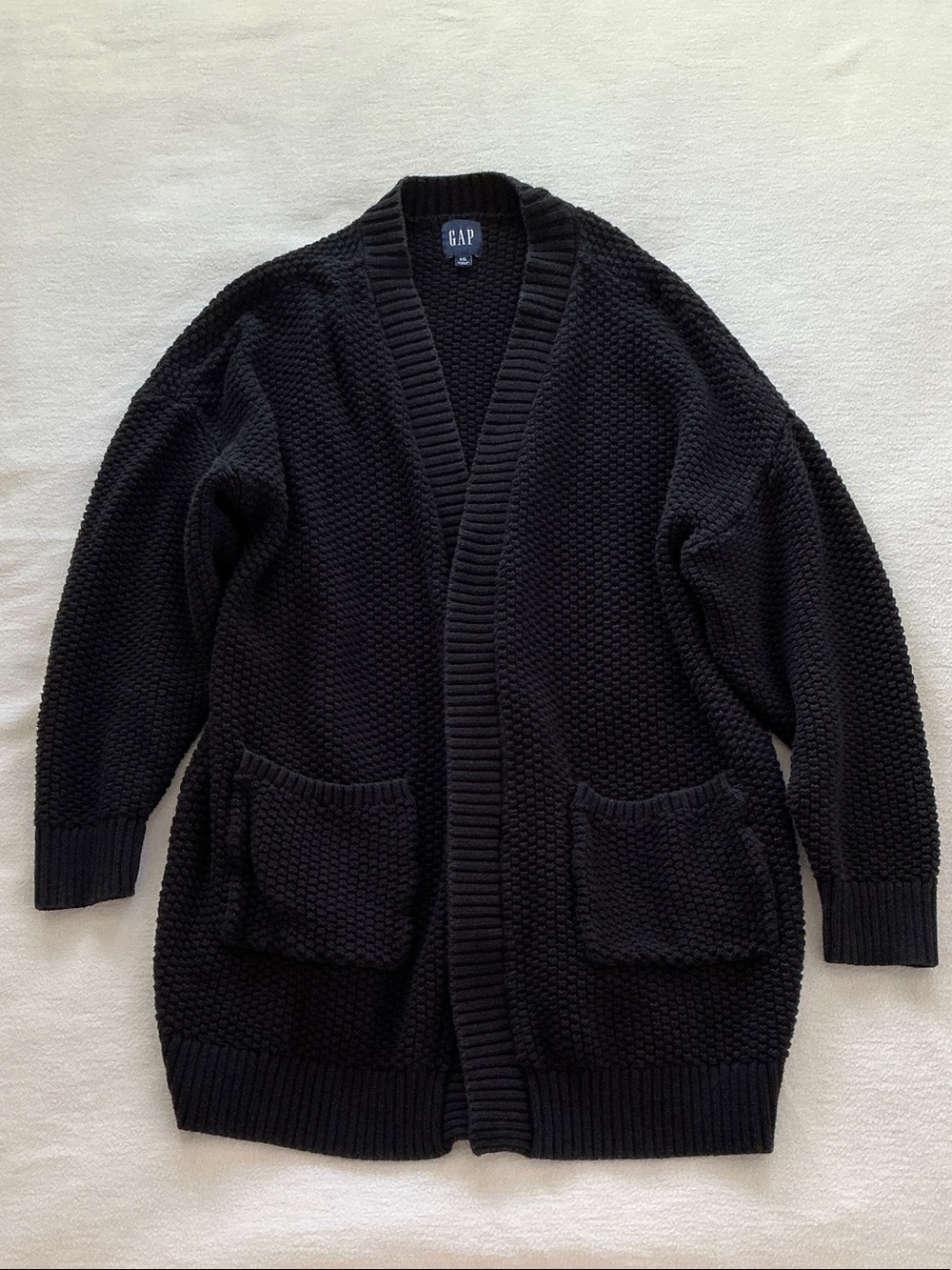 GAP Black Textured Open-Front Cardigan